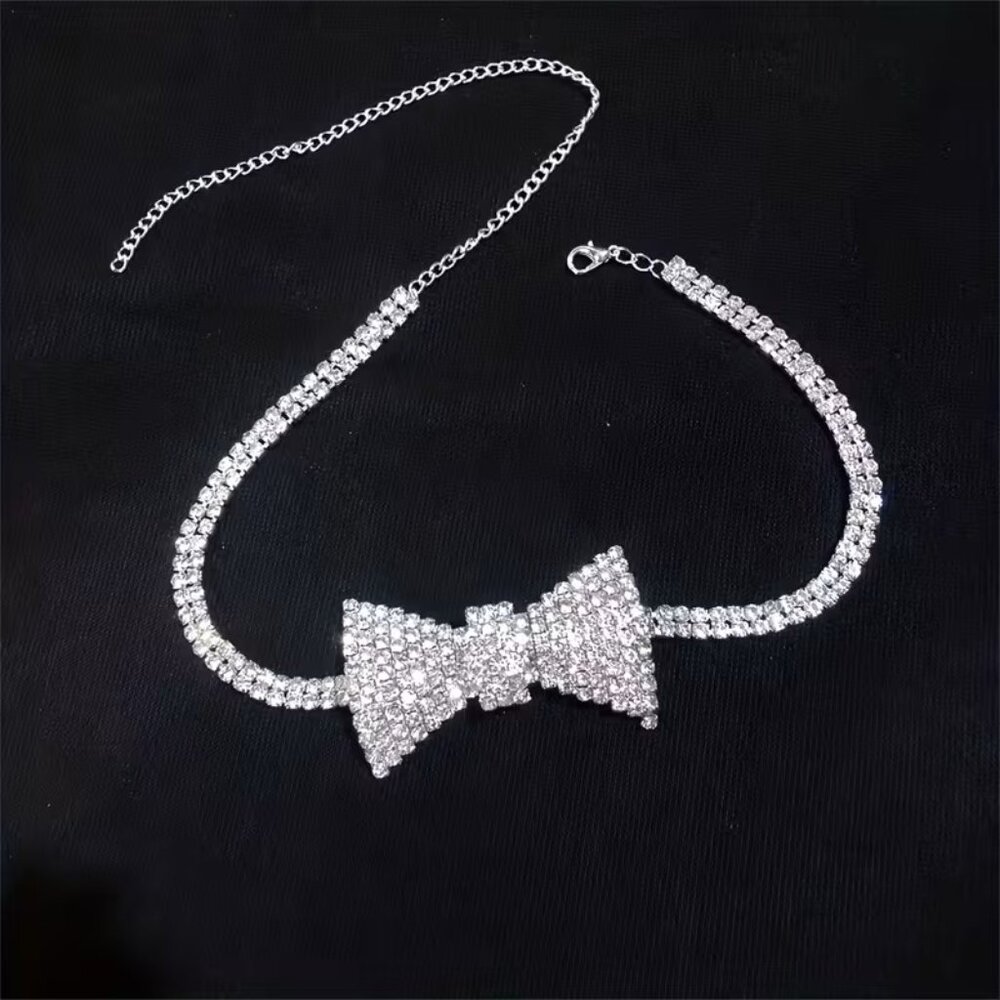 Rhinestone Bow Tie Choker Necklace Z288 - Picture 3 of 3